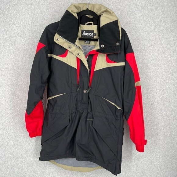 Nordica Vertech Womens Pullover Ski Parka Size 8 Black Red VTG 80s 90s Longline - Picture 1 of 16
